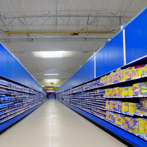 Image similar to a blue portal opening in the middle of a walmart aisle