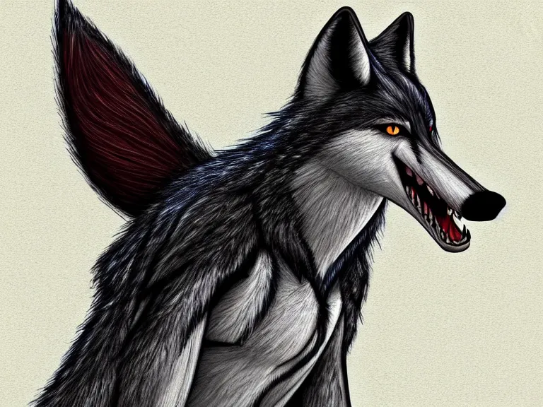 Image similar to expressive stylized master furry artist digital colored pencil painting full body portrait character study of the sergal wolf fursona animal person wearing clothes by master furry artist blotch