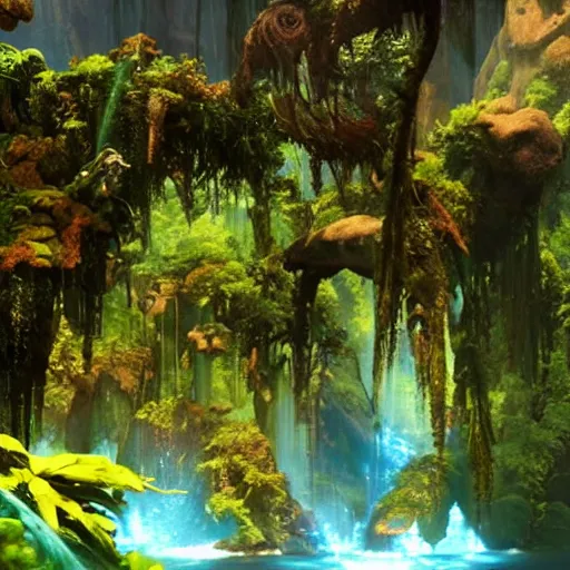 Prompt: science fiction, scene of HD action from the movie Avatar 2: Way of Water set on the planet Pandora, na'vi in shot
