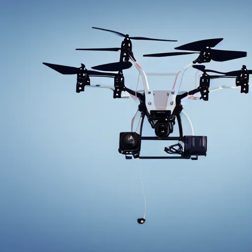 Image similar to flying drone robot with basketball hoop on drone robot body