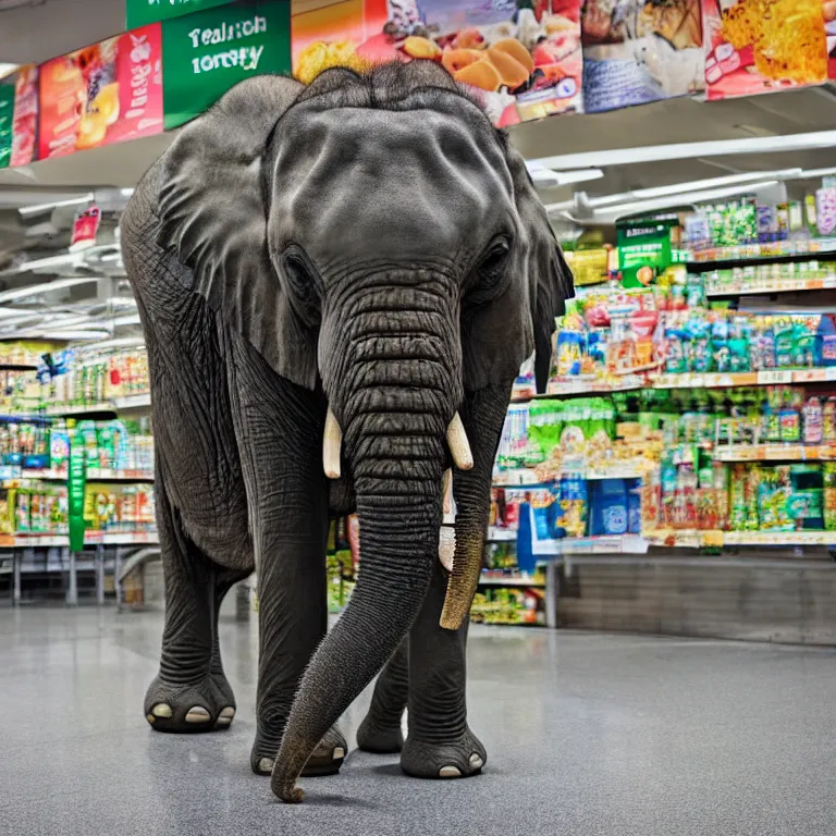 Image similar to An elephant waiting in line at the supermarket