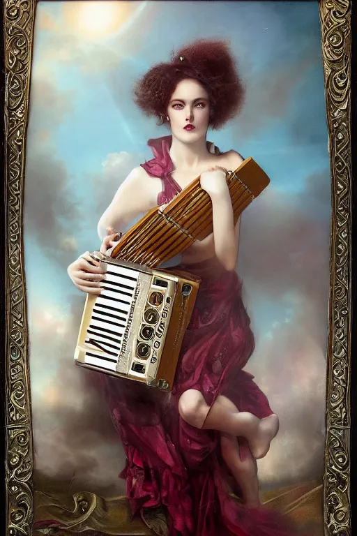 Image similar to the goddess of accordions, by tom bagshaw peter kemp