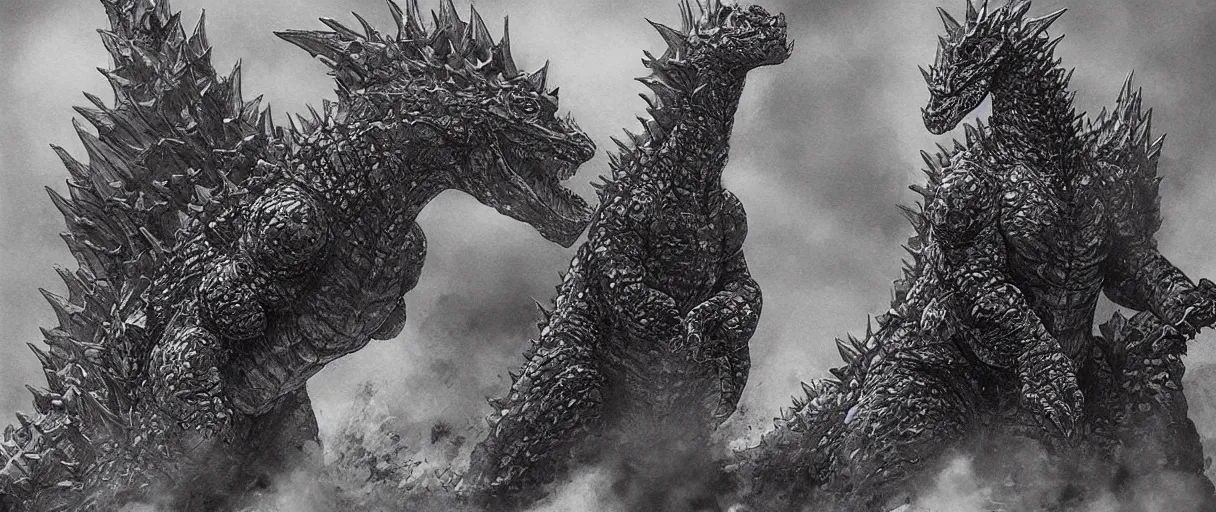 Prompt: “ a extremely detailed stunning portraits of original godzilla by allen william on artstation ”