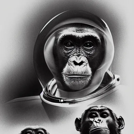 Image similar to double exposure portrait of a astronaut and chimpanzee posing, pencil art, high definition, dynamic lighting