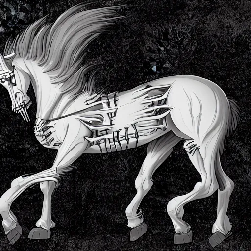 Image similar to a ghost skeleton horse by Larry Elmore, digital art, trending on ArtStation