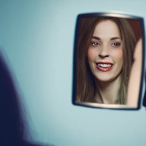 Image similar to ugly woman looking in the mirror happily