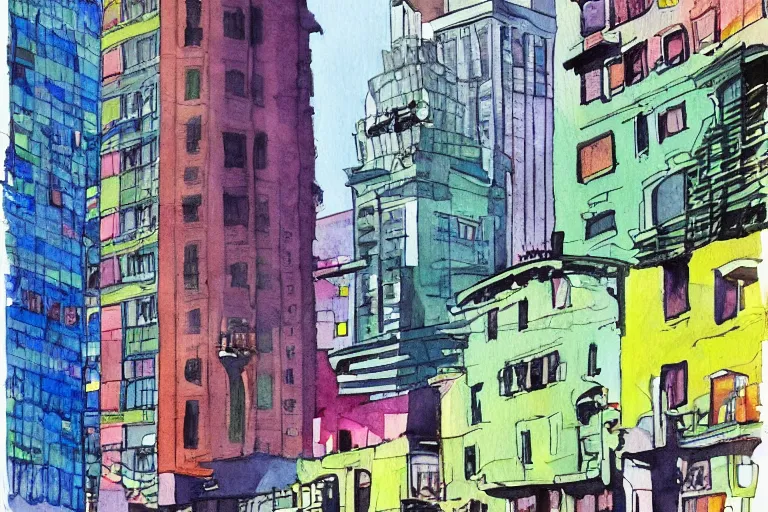 Image similar to !! watercolor!! seattle in a sunny day, artwork by tooth wu, colorful contrast,!!!! very coherent!!!!, dark shadow, thick lineart