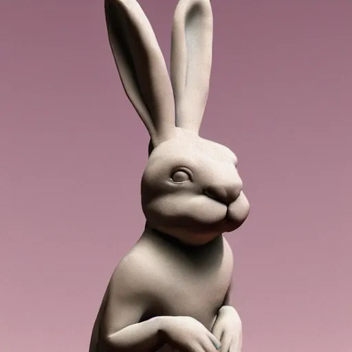 Image similar to a clay sculpture of a funny bunny, in the style of antonio canova, new york city background, hyper realistic, 3 d render