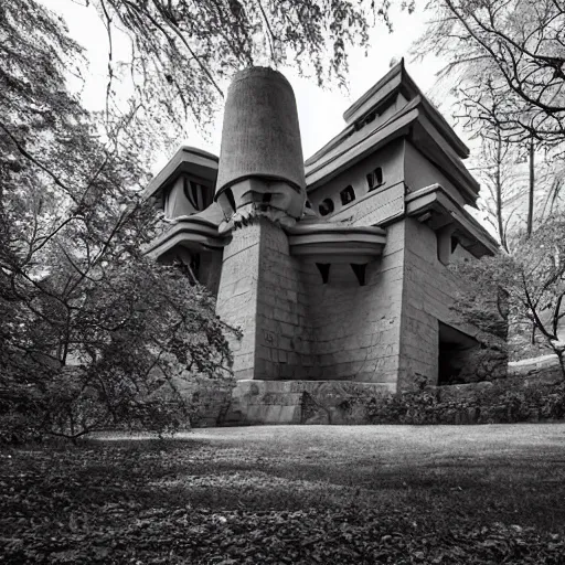 Prompt: Castle designed by Frank Llyod Wright. AF-S NIKKOR 10-200mm F2.8G ED.