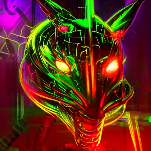 Prompt: handsome cybernetic dragon in a cyberpunk night club, portrait bokeh, neon club lighting, digital art, 4K UHD