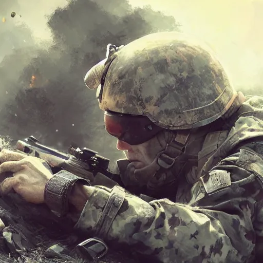 Image similar to an injured soldier dying in a battle field, realism, trending on Artstation