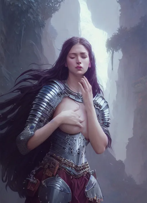 Image similar to highly detailed portrait of a beautiful sensual female wearing a knight armor, stephen bliss, 8 k, unreal engine, fantasy art by greg rutkowski, loish, rhads, ferdinand knab, makoto shinkai and lois van baarle, ilya kuvshinov, rossdraws, tom bagshaw, global illumination, radiant light, detailed and intricate environment