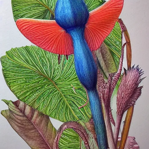 Image similar to Colored pencil art on paper, highly detailed, artstation, Plants, animals, people portrait, Caran d'Ache Luminance