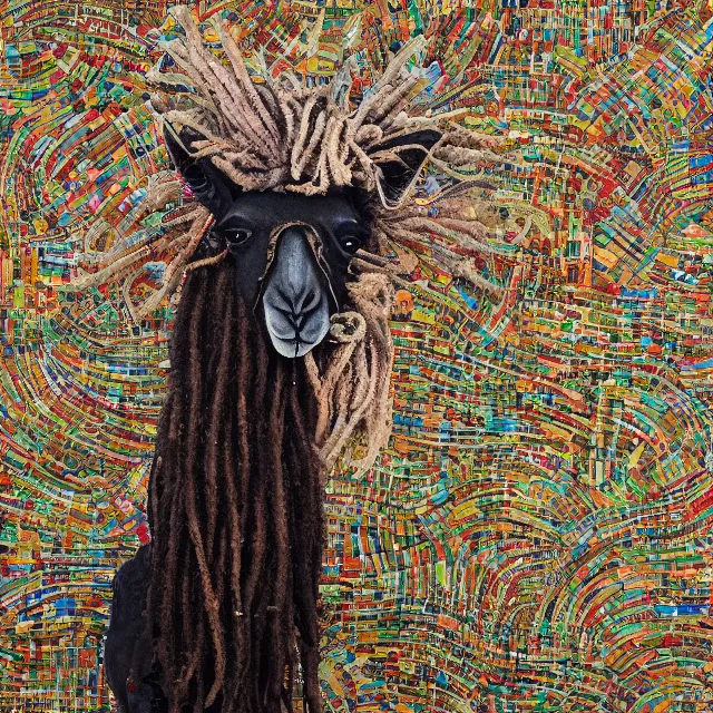 Prompt: llama with dreadlocks, industrial, by mandy jurgens, ernst haeckel, el anatsui, james jean