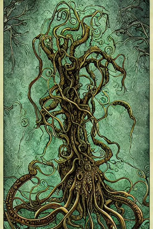 Image similar to ancient eldritch plant horror cthulhu, concept art, digital art, tarot card