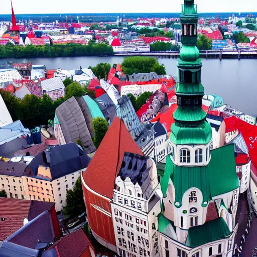 Prompt: Rīga from a birds eye view