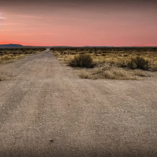 Image similar to a still of a deserted ghost town. Magic hour.