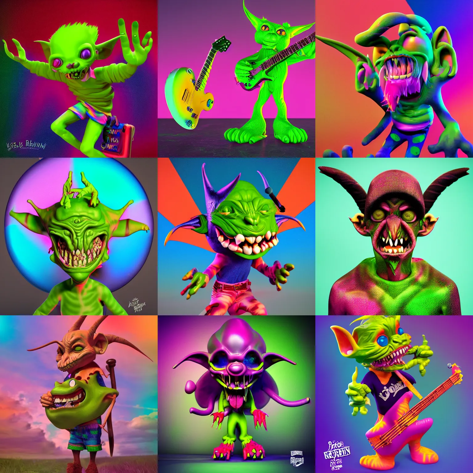 Prompt: pop punk goblin reimagined by lisa frank, goblincore, vray, post processing, no blur, rack focus