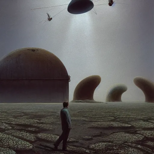 Prompt: fbi agent in front of a crashed ufo, beksinski, wayne barlowe, very coherent symmetrical artwork, cinematic, hyper realism, high detail, octane render, 8 k