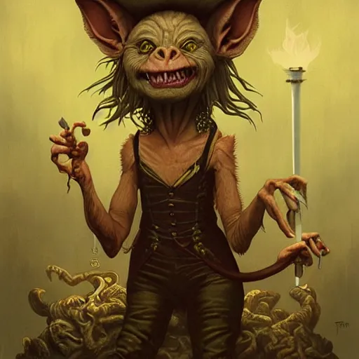 Image similar to goblin from gringotts counting gold by tom bagshaw and tad nasmith