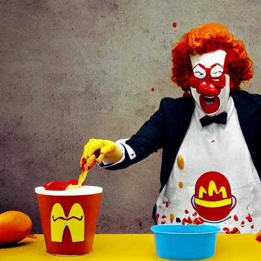 Image similar to ronald mcdonald puking vomiting