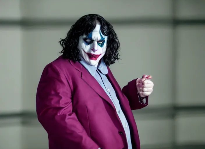 Image similar to film still of andy milonakis as the joker in the new batman movie, 4 k