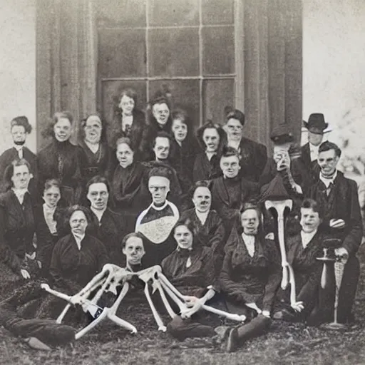 Image similar to Victorian Photograph of Medical students outside posing for a photograph next to a skeleton