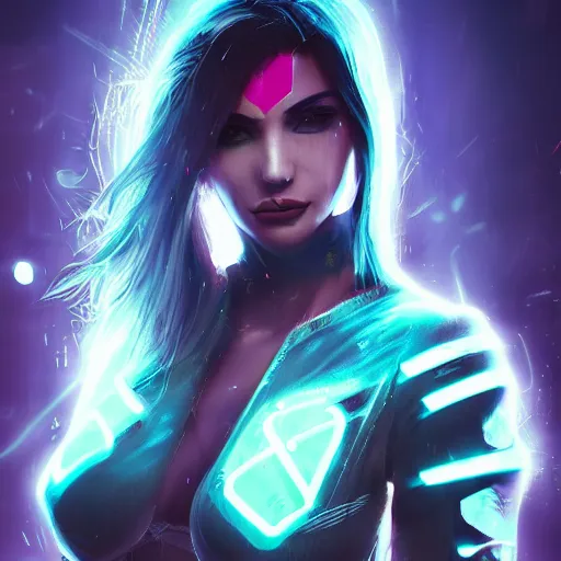 Image similar to Kalista from League of Legends portrait, Cyberpunk 2077, cyberpsycho, photorealistic, ultra detailed, neon, octane, bokeh, cyber, cyberpunk city, feature, scars, cyberface, 8k