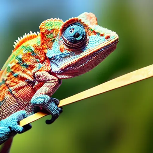 Image similar to a chameleon eating a popsicle