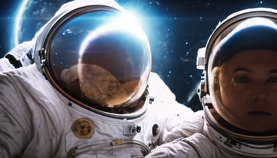 Image similar to movie still of a transcendental astronaut being, cinematic composition, cinematic light, anamorphic lens