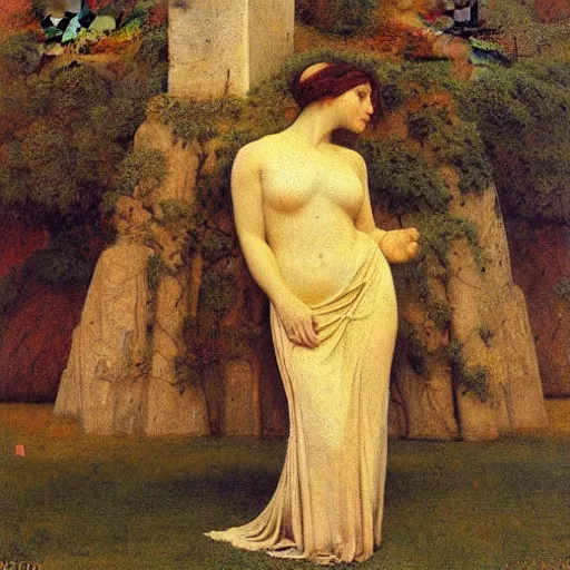 Prompt: A Symbolist Tableau on the theme of Time and Its Monuments, art by Elihu Vedder and Thomas Cooper Gotch, Pre Raphaelite, Art Nouveau —width 1280 —height 768