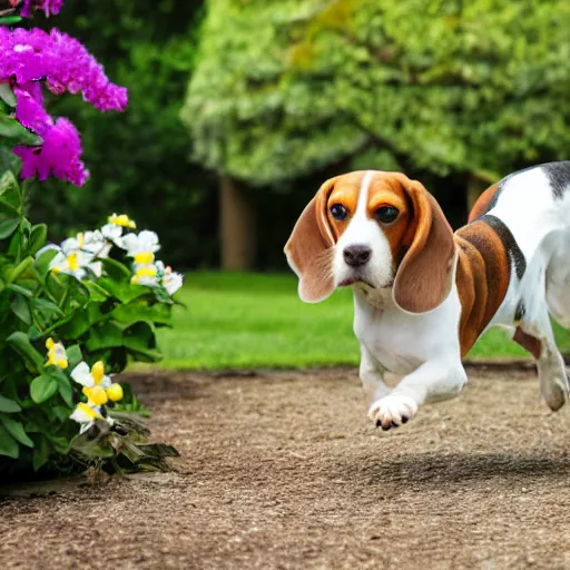 Image similar to a beagle playing in the backyard