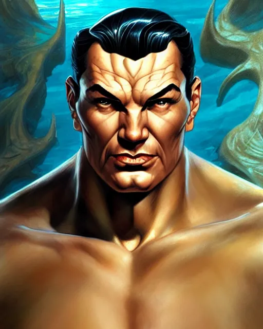 Image similar to namor under the sea, atlantis, marvel comics, fantasy character portrait, ultra realistic, concept art, intricate details, highly detailed by james bamaruan jia and mandy jurgens and artgerm and william adolphe bouguereau and frank frazetta
