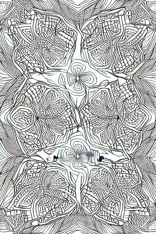 Image similar to ants ornaments fractal ink drawing line art colouring page vector art