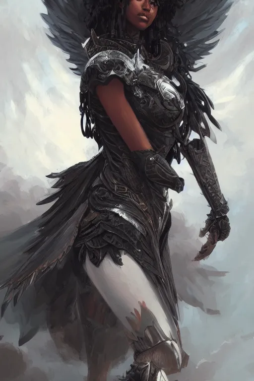 Prompt: a full portrait of a black female valkyrie, winged helmet, intricate, elegant, highly detailed, digital painting, japanese, artstation, in the style of krenz cushart, artem demura