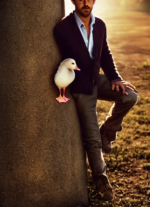 Image similar to ryan gosling fused with a goose, natural light, bloom, detailed face, magazine, press, photo, steve mccurry, david lazar, canon, nikon, focus