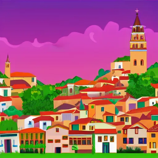 Prompt: A Spanish village. Seamless parallax background, Vector design, Tileable horizontally.