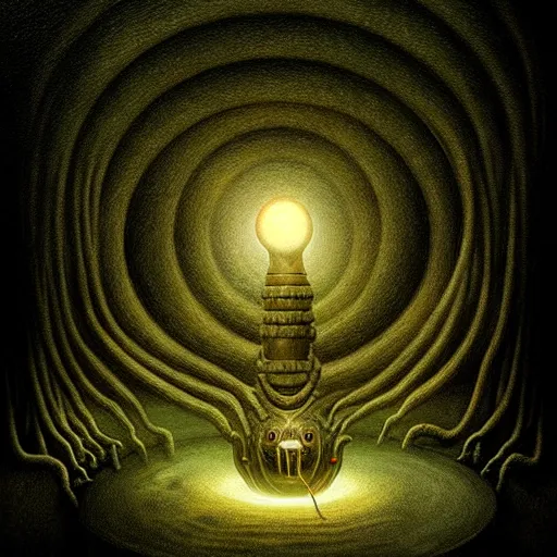 Image similar to peer into the depths of the endless cosmic void, shine a light on your darkest terror. by anton semenov, oil on canvas