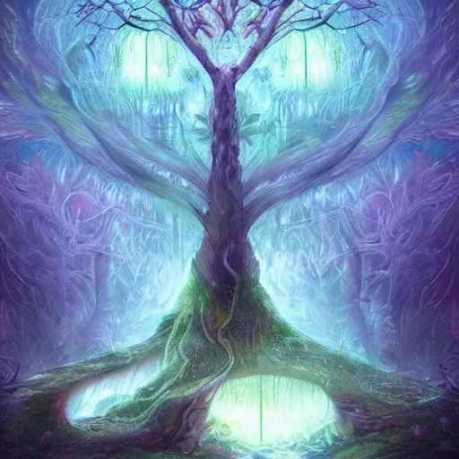 Prompt: the tree of luminescence, a majastic and ethereal fantasy tree, by popular on deviantart, popular on behance hd, ranked on artstation, hyperdetailed fantasy art