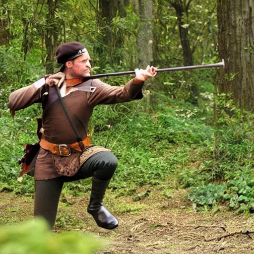 Prompt: photograph of Robin Hood in action