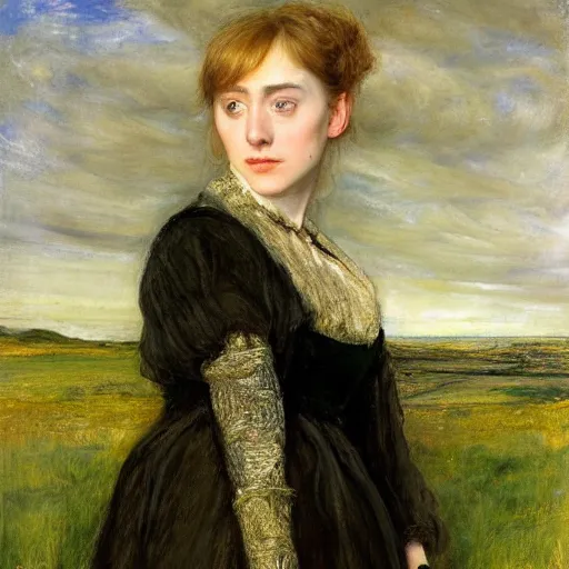 Prompt: a true-to-life accurate portrait of Saoirse Ronan painted by John Everett Millais