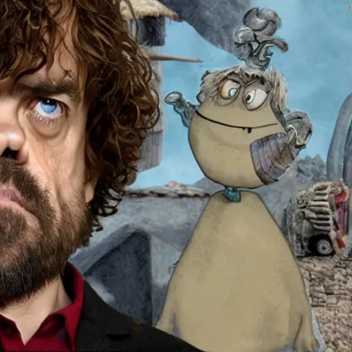 Image similar to peter dinklage by terry gilliam, hd, detailed, 4 k, award winning, cartoon