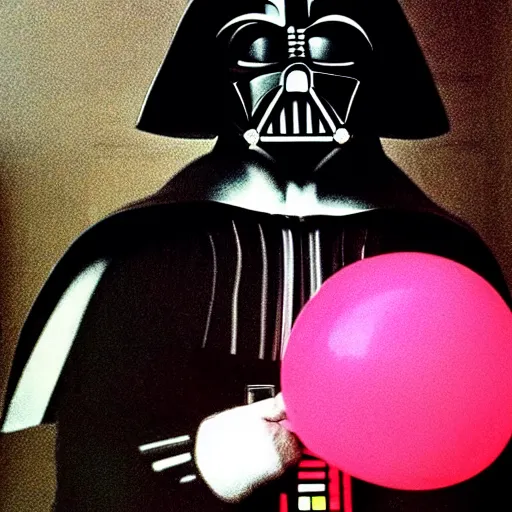 Image similar to Darth Vader holding a pink balloon painted by Caravaggio. High quality.