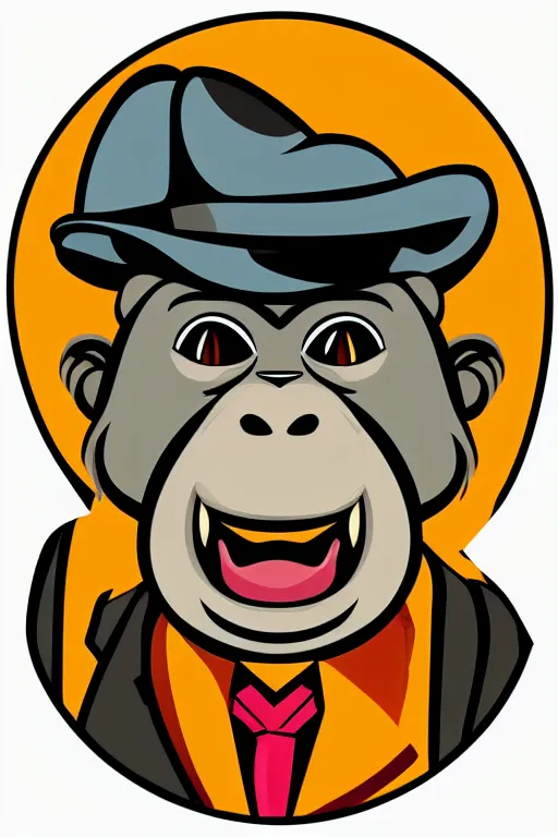 Image similar to Portrait of a Monkey, mafia, gangster, sticker, colorful, illustration, highly detailed, simple, smooth and clean vector curves, no jagged lines, vector art, smooth