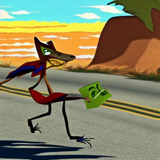 Image similar to wile e coyote catches road runner