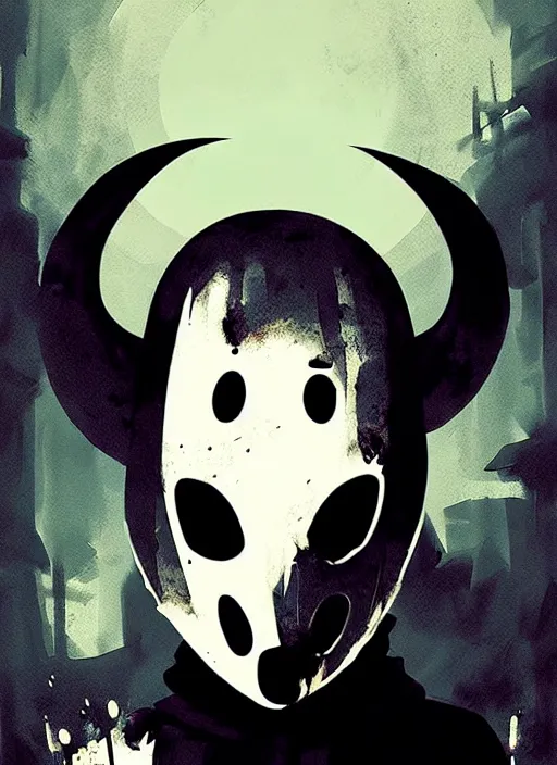 Image similar to horror art, hollow knight mask by ismail inceoglu