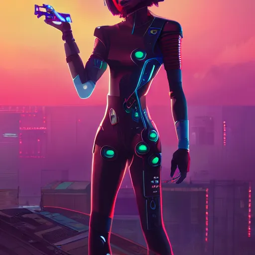 Image similar to zendaya as a cyberpunk hero standing on the rooftop of cybertown, art poster, character design, ambient lighting, 4 k, lois van baarle, ilya kuvshinov, rossdraws, alphonse mucha, jung gi kim, dylan kowalsk, artstation