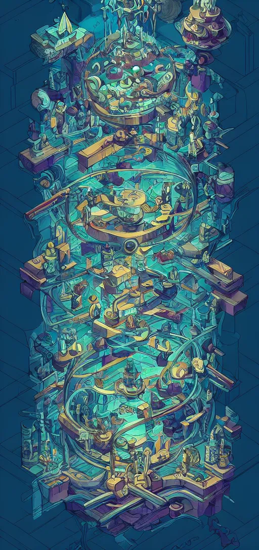 Image similar to arcane twisted turn of fate abstraction, centered award winning ink pen illustration, isometric abstract illustration by dan mumford, edited by craola, technical drawing by beeple and tooth wu, tiny details by artgerm and watercolor girl, symmetrically isometrically centered