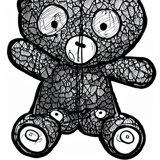 Image similar to Emo teddy bear, black line art, in style of Tim Burton