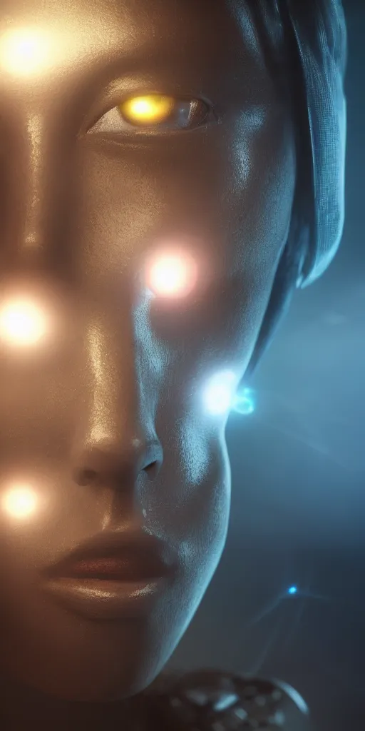Prompt: artificial intelligence becomes alive as a pc, digital art, highly detailed, trending on artstation, lens flare, atmosphere, hyper realistic, cinematic lightning, sharp focus, extreme details perfect face, pretty face, fine - face, 8 k, ultra texture, masterpiece